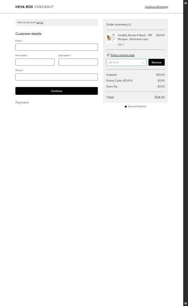 HEVA checkout page showing HEVA promo code box | Screenshot taken by SimplyCodes community member on Jul 2, 2025