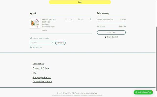 HEVA checkout page showing HEVA promo code box | Screenshot taken by SimplyCodes community member on Jul 26, 2025