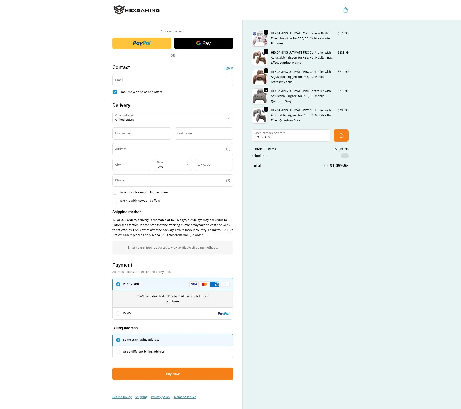 HexGaming checkout page showing HexGaming discount code box | Screenshot taken by SimplyCodes community member on Feb 11, 2026