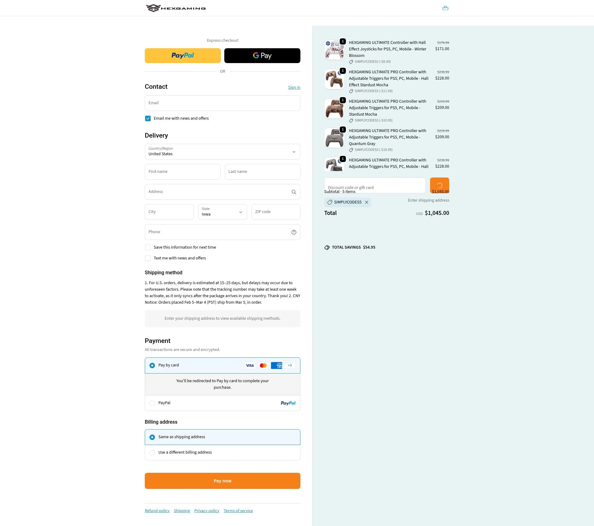 HexGaming checkout page showing HexGaming discount code box | Screenshot taken by SimplyCodes community member on Feb 11, 2026