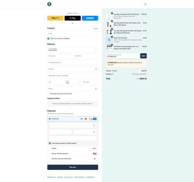 Hey Abby checkout page showing Hey Abby discount code box | Screenshot taken by SimplyCodes community member on Sep 7, 2025