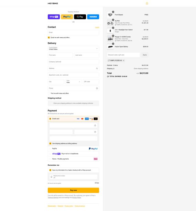 Heybike checkout page showing Heybike discount code box | Screenshot taken by SimplyCodes community member on Jul 31, 2025
