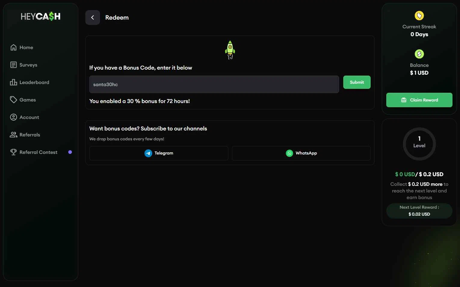 Hey Cash checkout page showing Hey Cash promo code box | Screenshot taken by SimplyCodes community member on Dec 22, 2025