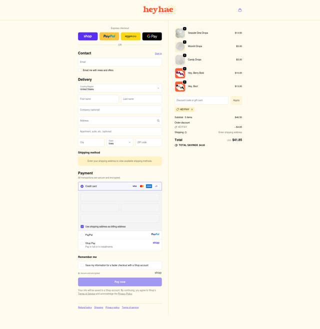 Heyhae checkout page showing Heyhae discount code box | Screenshot taken by SimplyCodes community member on Sep 25, 2025