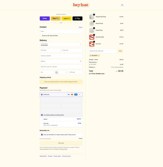 Heyhae checkout page showing Heyhae discount code box | Screenshot taken by SimplyCodes community member on Sep 25, 2025