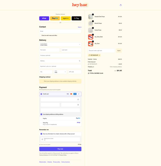 Heyhae checkout page showing Heyhae discount code box | Screenshot taken by SimplyCodes community member on Sep 25, 2025