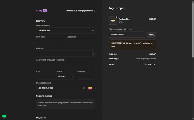 Hey Harper checkout page showing Hey Harper discount code box | Screenshot taken by SimplyCodes community member on Aug 14, 2025