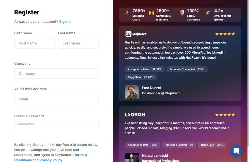 HeyReach checkout page showing HeyReach coupon code box | Screenshot taken by SimplyCodes community member on Aug 22, 2025