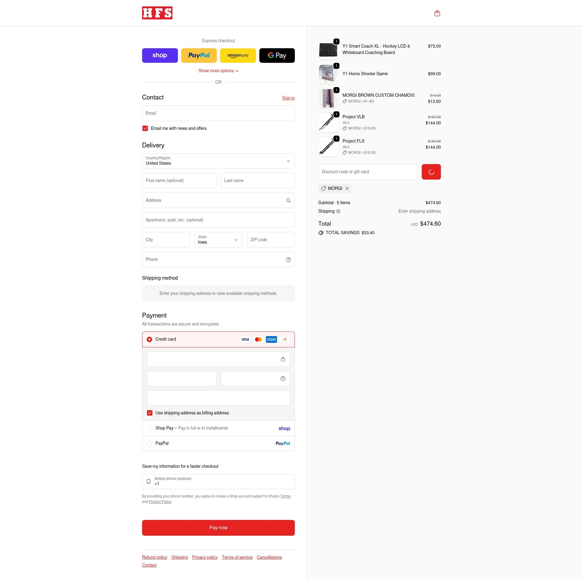 HFS Sport checkout page showing HFS Sport discount code box | Screenshot taken by SimplyCodes community member on Feb 11, 2026