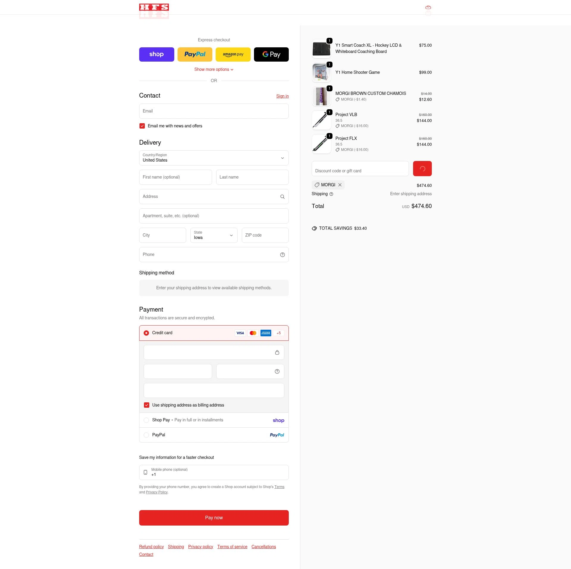 HFS Sport checkout page showing HFS Sport discount code box | Screenshot taken by SimplyCodes community member on Feb 15, 2026