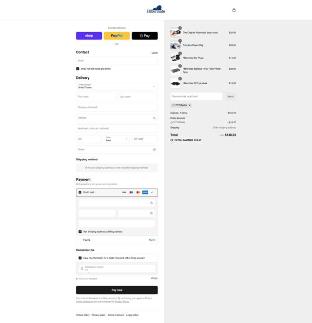 Hibermate checkout page showing Hibermate discount code box | Screenshot taken by SimplyCodes community member on Sep 3, 2025