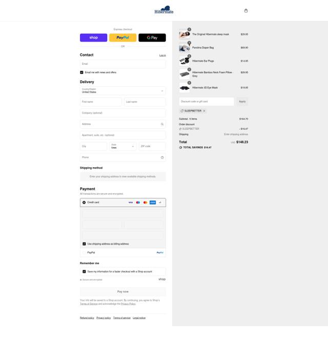 Hibermate checkout page showing Hibermate discount code box | Screenshot taken by SimplyCodes community member on Sep 3, 2025