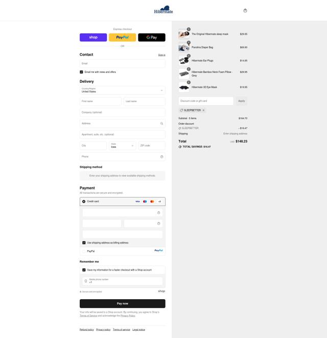 Hibermate checkout page showing Hibermate discount code box | Screenshot taken by SimplyCodes community member on Sep 11, 2025