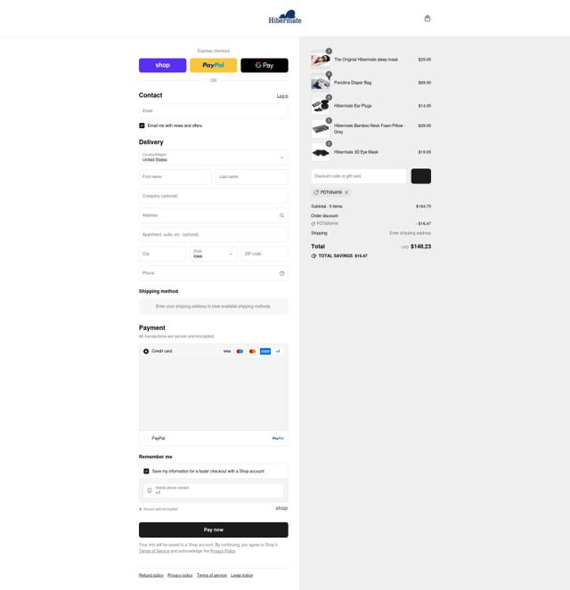 Hibermate checkout page showing Hibermate discount code box | Screenshot taken by SimplyCodes community member on Sep 8, 2025