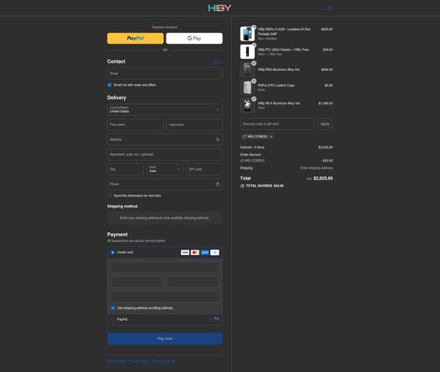 HiBy Music checkout page showing HiBy Music promo code box | Screenshot taken by SimplyCodes community member on Sep 12, 2025