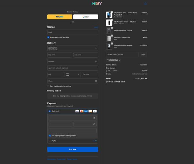 HiBy Music checkout page showing HiBy Music promo code box | Screenshot taken by SimplyCodes community member on Sep 8, 2025