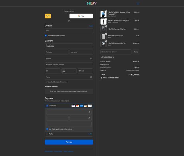 HiBy Music checkout page showing HiBy Music promo code box | Screenshot taken by SimplyCodes community member on Sep 8, 2025