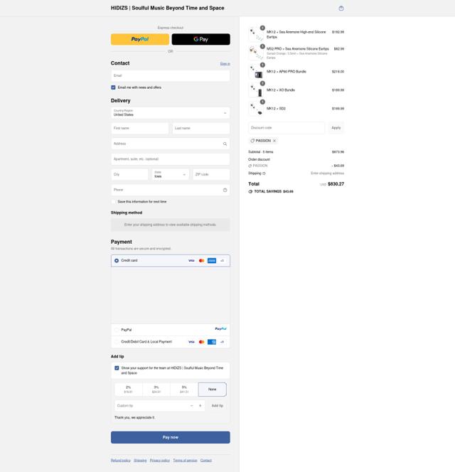 Hidizs checkout page showing Hidizs discount code box | Screenshot taken by SimplyCodes community member on Sep 14, 2025