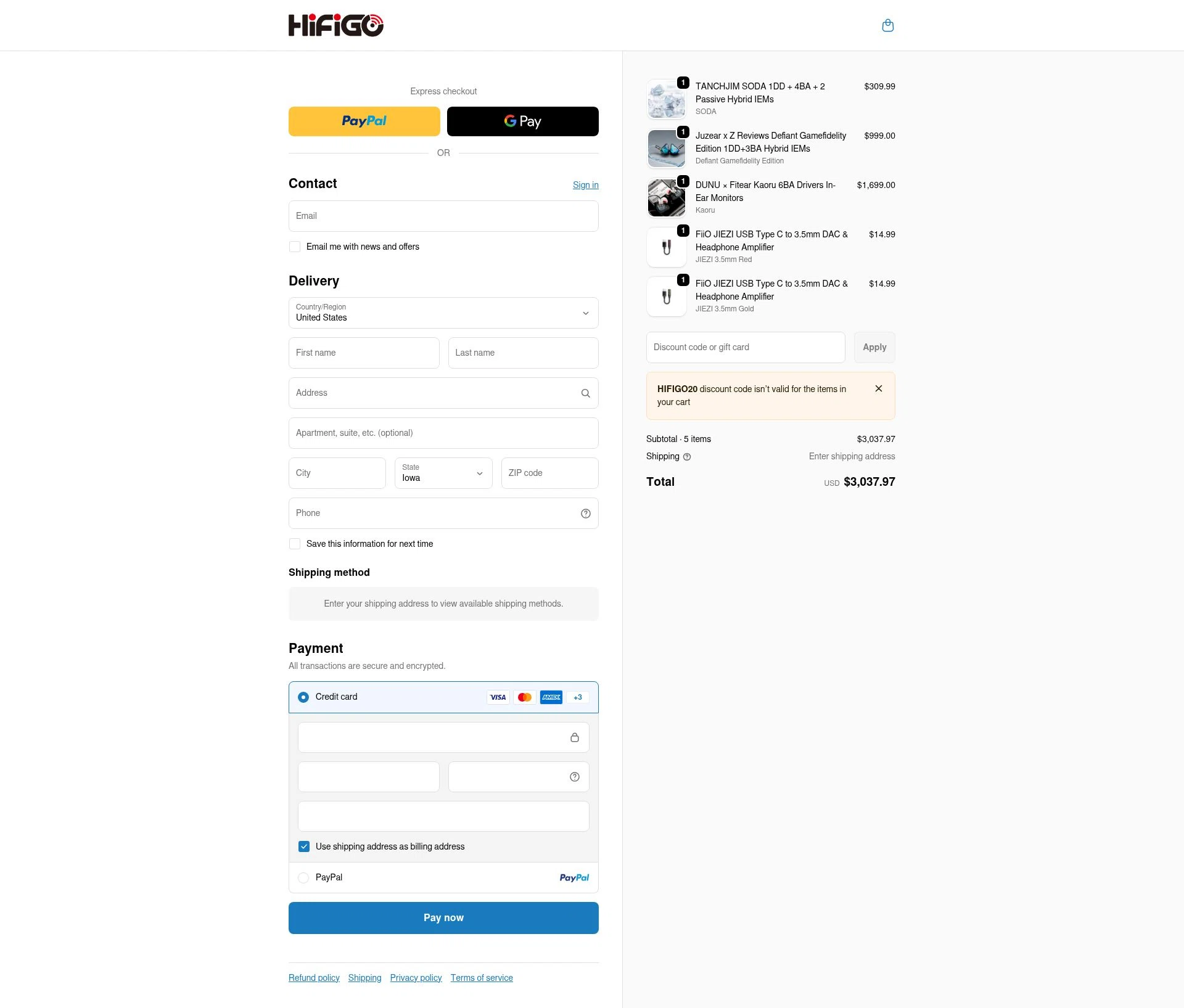 HiFiGo checkout page showing HiFiGo discount code box | Screenshot taken by SimplyCodes community member on Jan 8, 2026