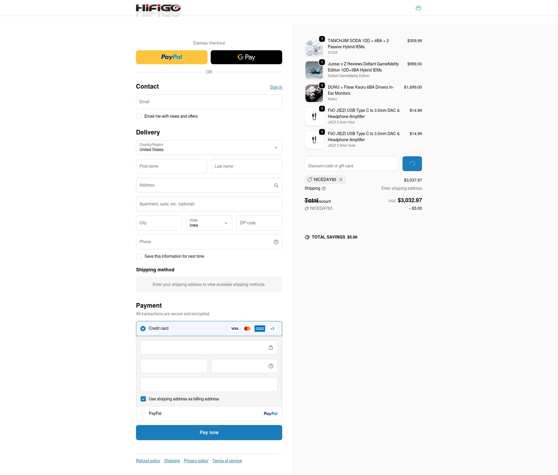 HiFiGo checkout page showing HiFiGo discount code box | Screenshot taken by SimplyCodes community member on Jan 8, 2026