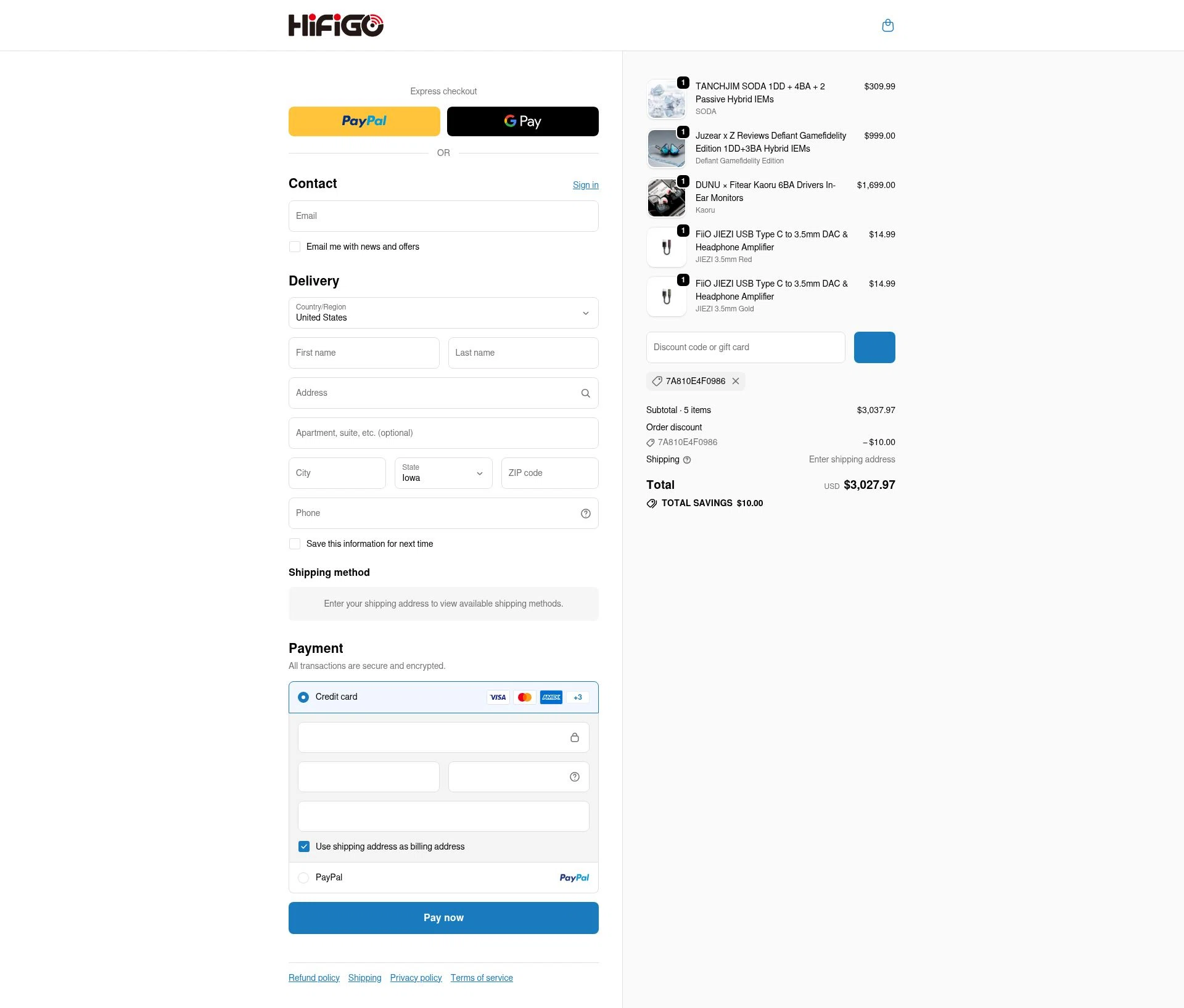 HiFiGo checkout page showing HiFiGo discount code box | Screenshot taken by SimplyCodes community member on Jan 8, 2026