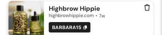 Highbrow Hippie discount code screenshot showing code BARBARA15 applied at Highbrow Hippie checkout page. Uploaded by SimplyCodes community member WiseLegend2616 on Dec 27, 2025