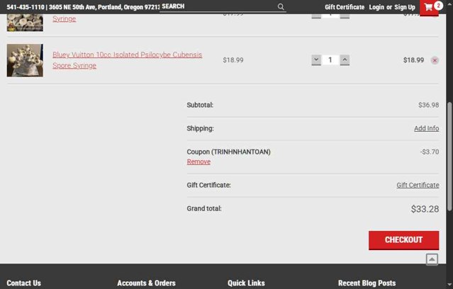 High Desert Spores checkout page showing High Desert Spores coupon code box | Screenshot taken by SimplyCodes community member on Aug 19, 2025