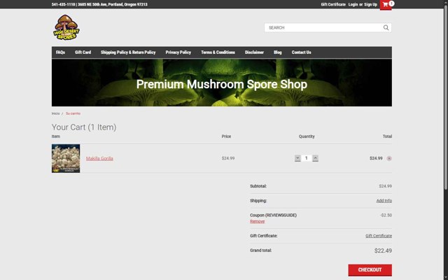 High Desert Spores checkout page showing High Desert Spores coupon code box | Screenshot taken by SimplyCodes community member on Sep 5, 2025