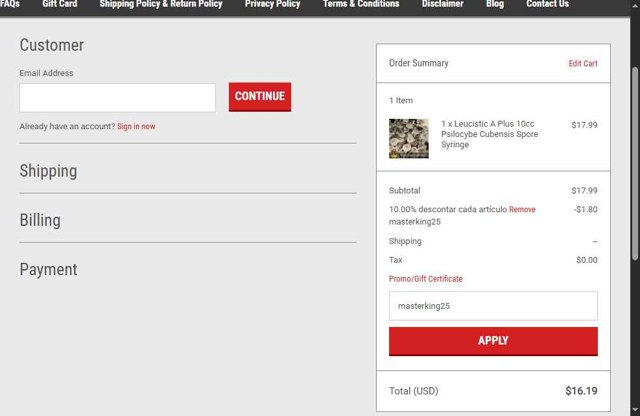 High Desert Spores checkout page showing High Desert Spores coupon code box | Screenshot taken by SimplyCodes community member on Aug 19, 2025