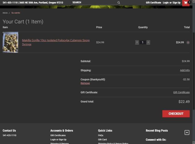 High Desert Spores checkout page showing High Desert Spores coupon code box | Screenshot taken by SimplyCodes community member on Aug 18, 2025