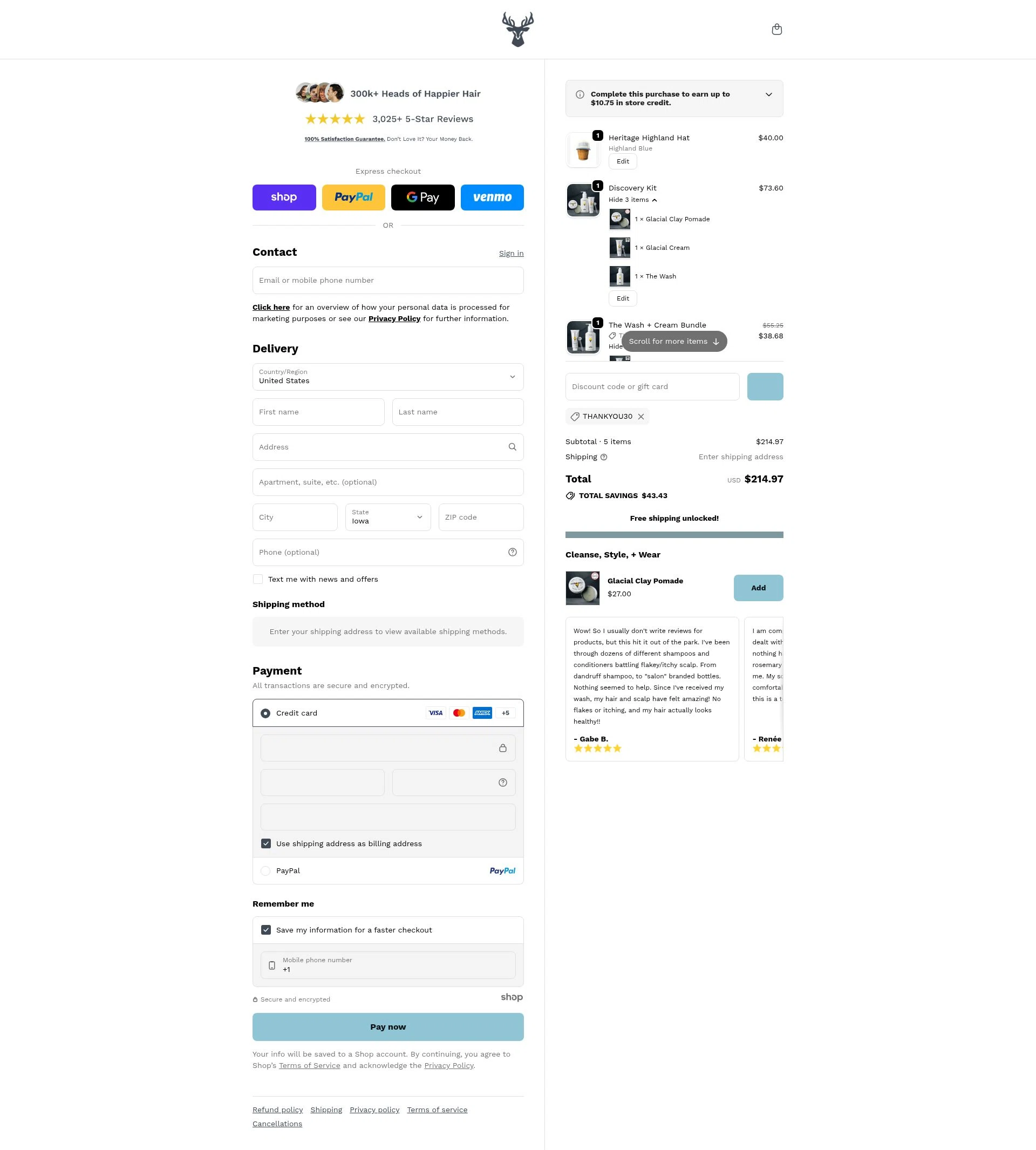 Highland Style checkout page showing Highland Style discount code box | Screenshot taken by SimplyCodes community member on Jan 6, 2026
