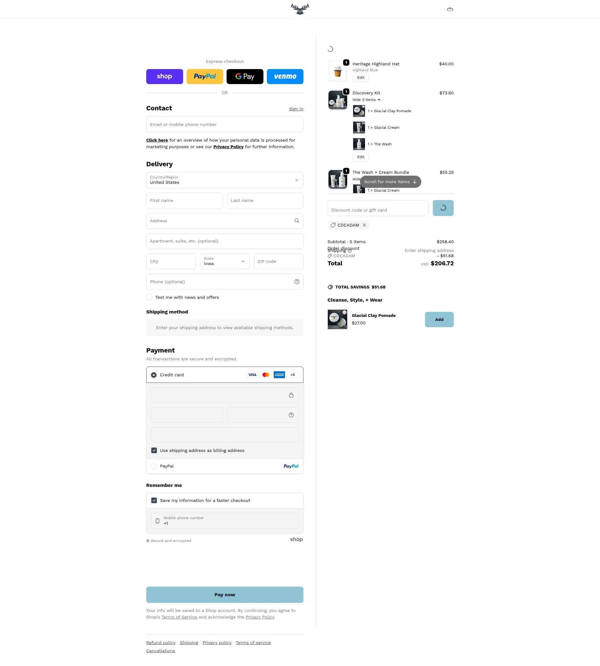 Highland Style checkout page showing Highland Style discount code box | Screenshot taken by SimplyCodes community member on Jan 1, 2026