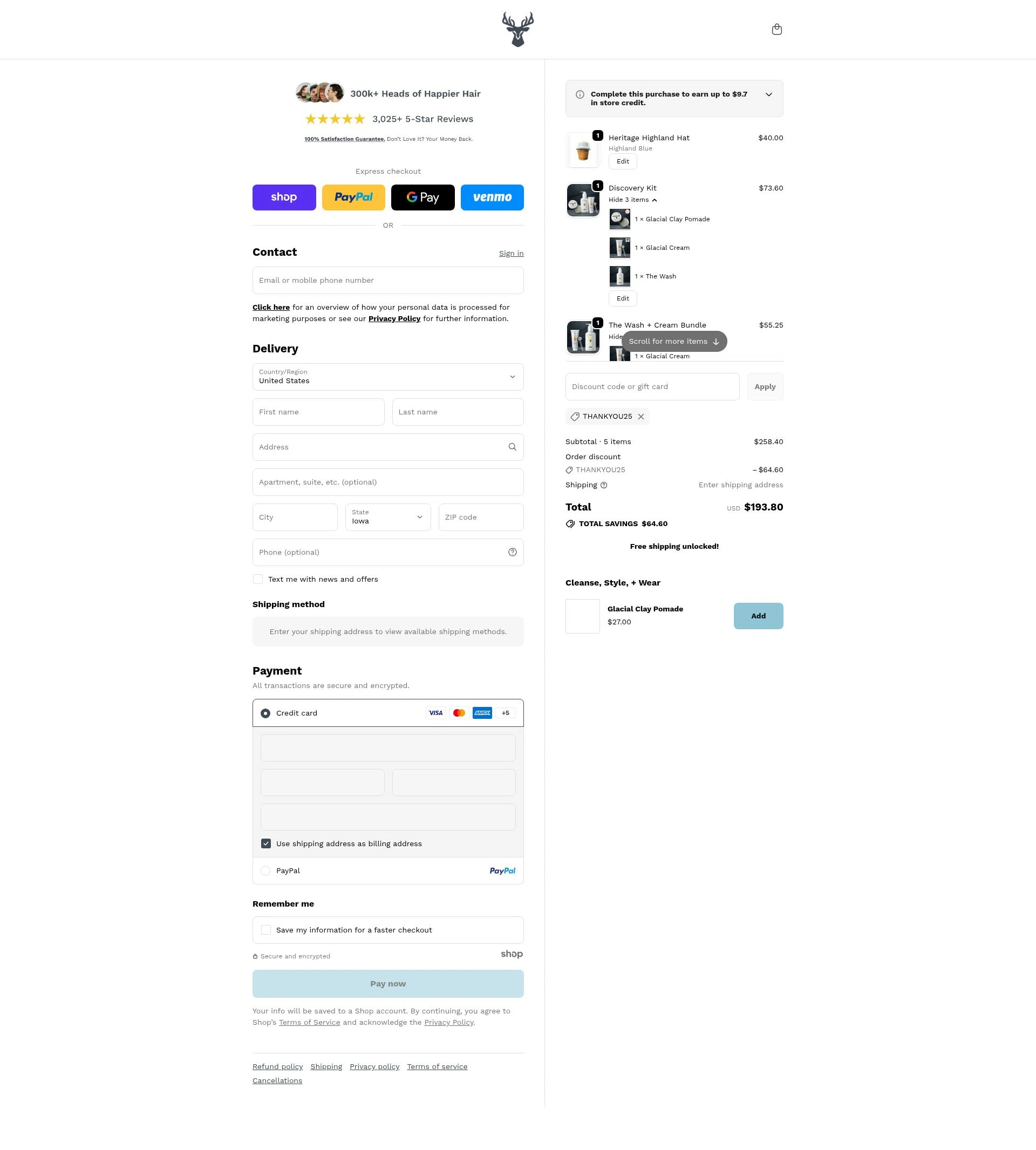 Highland Style checkout page showing Highland Style discount code box | Screenshot taken by SimplyCodes community member on Jan 1, 2026