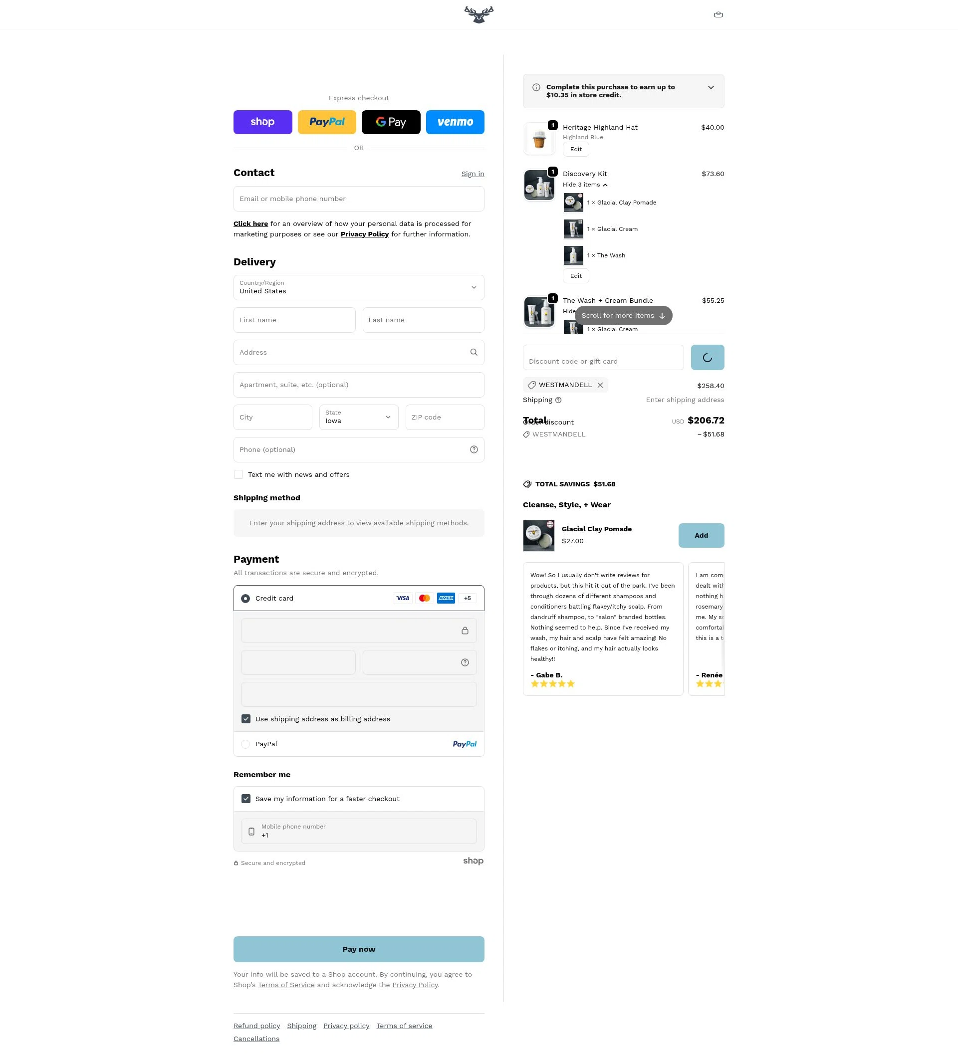 Highland Style checkout page showing Highland Style discount code box | Screenshot taken by SimplyCodes community member on Jan 6, 2026