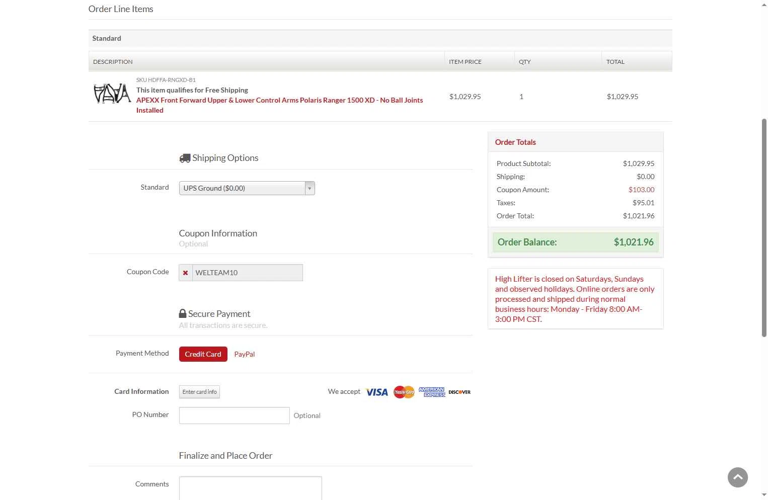 High Lifter checkout page showing High Lifter promo code box | Screenshot taken by SimplyCodes community member on Jan 8, 2026