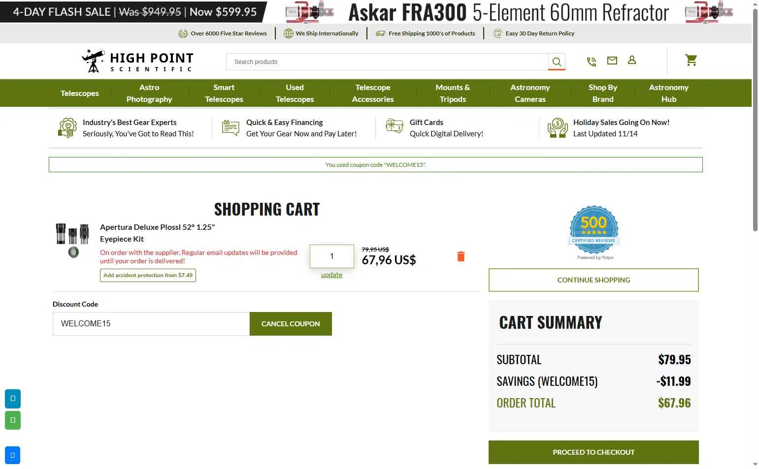 High Point checkout page showing High Point discount code box | Screenshot taken by SimplyCodes community member on Nov 15, 2025