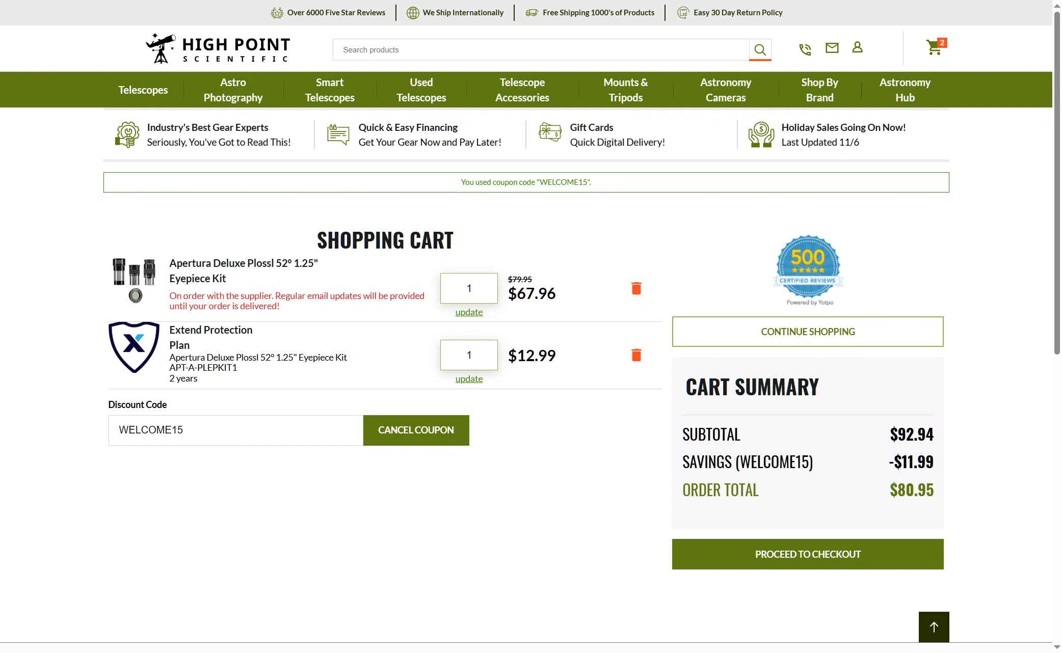 High Point checkout page showing High Point discount code box | Screenshot taken by SimplyCodes community member on Nov 9, 2025