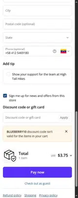 BLUEBERRY10 coupon verification screenshot
