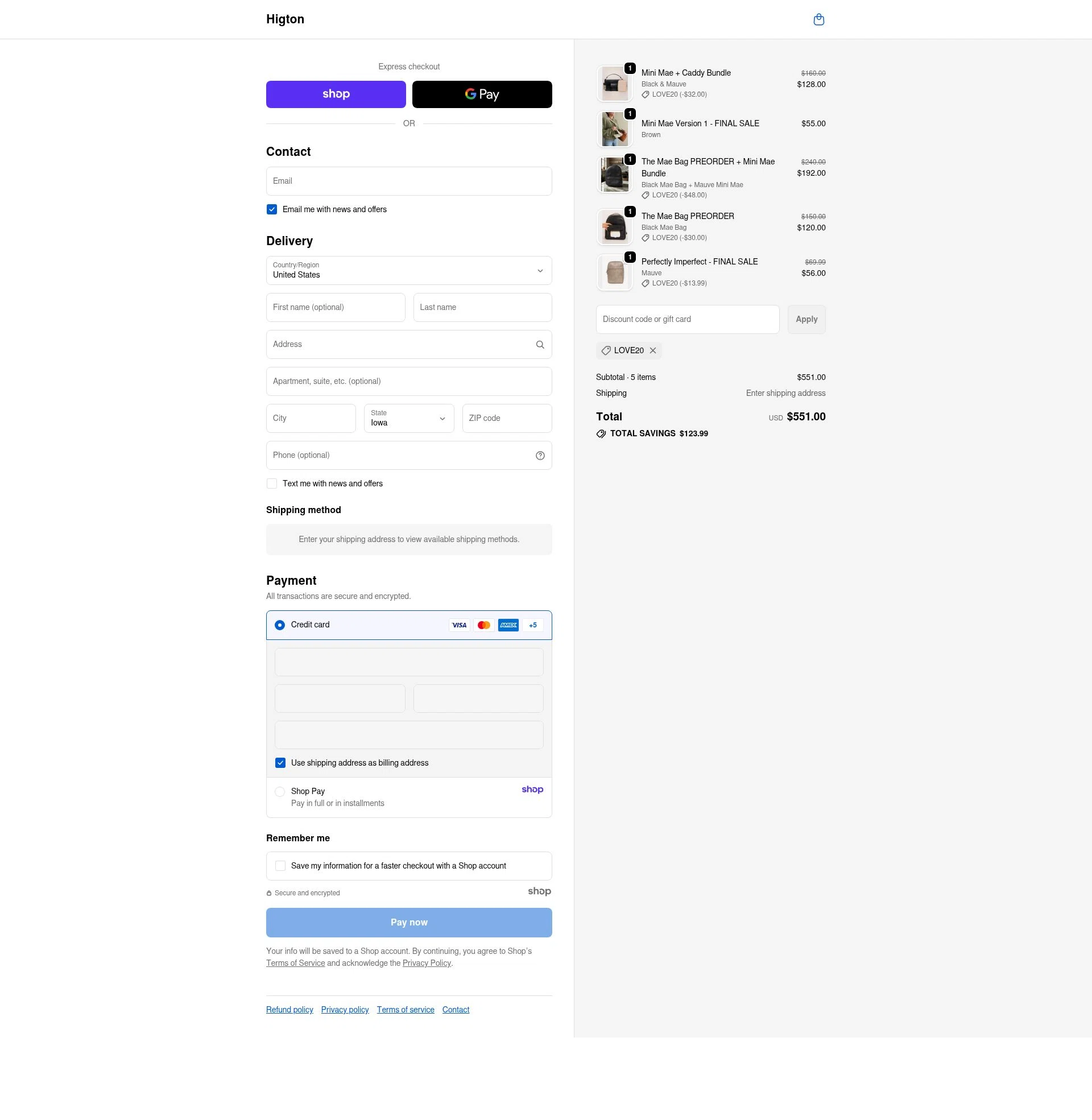 Higton checkout page showing Higton discount code box | Screenshot taken by SimplyCodes community member on Oct 11, 2025