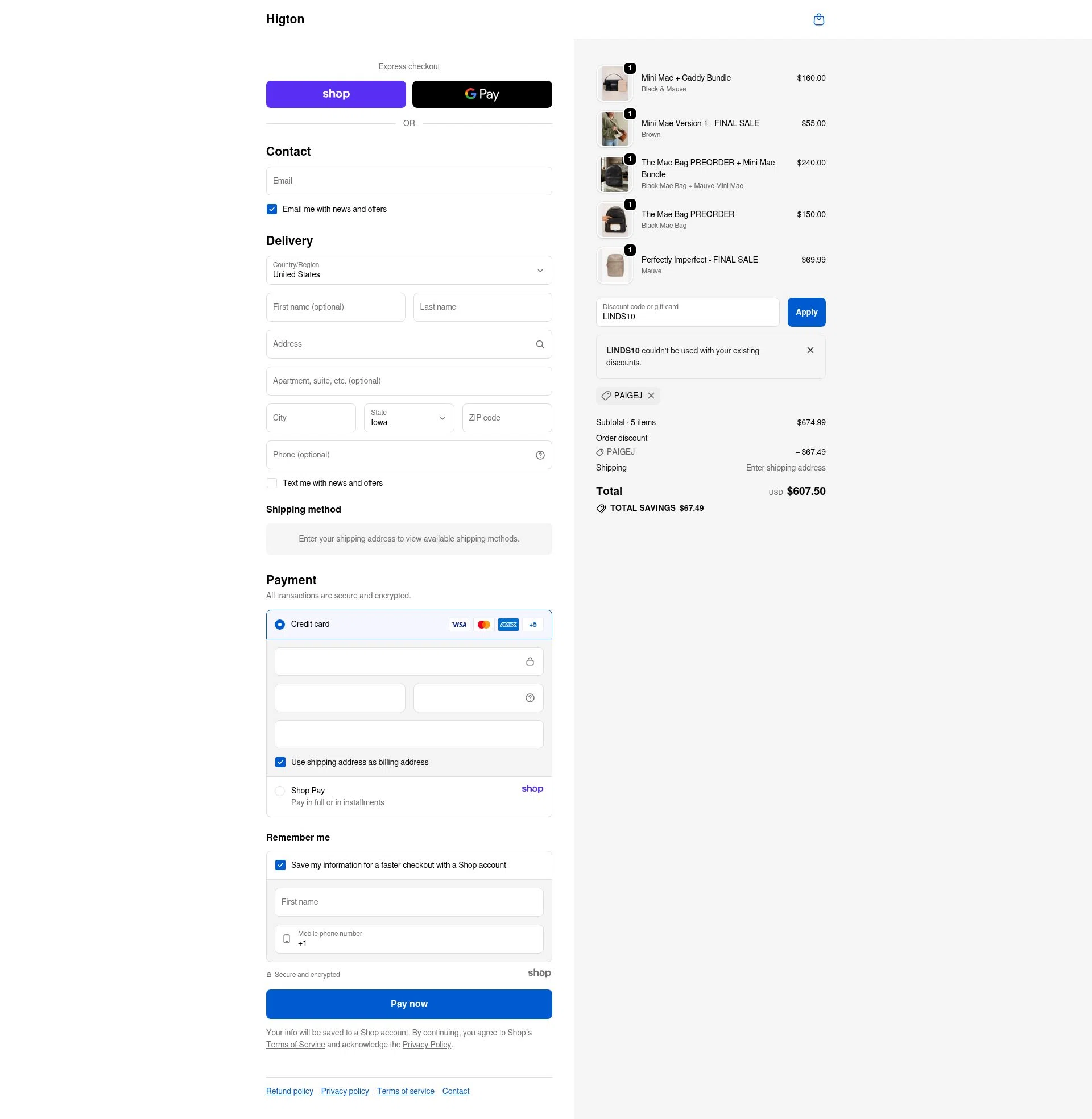Higton checkout page showing Higton discount code box | Screenshot taken by SimplyCodes community member on Oct 11, 2025
