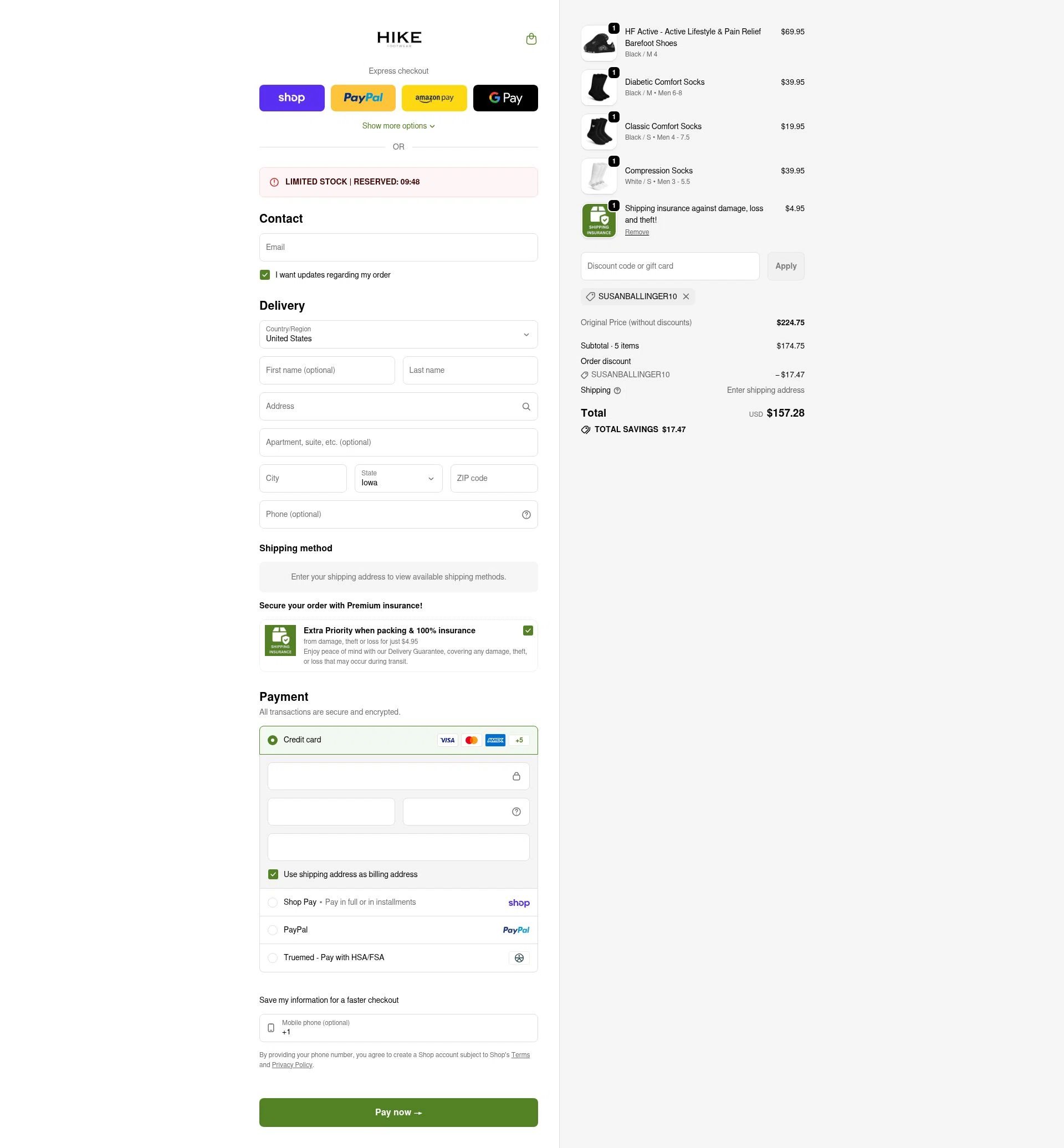 Hike Footwear checkout page showing Hike Footwear discount code box | Screenshot taken by SimplyCodes community member on Feb 20, 2026
