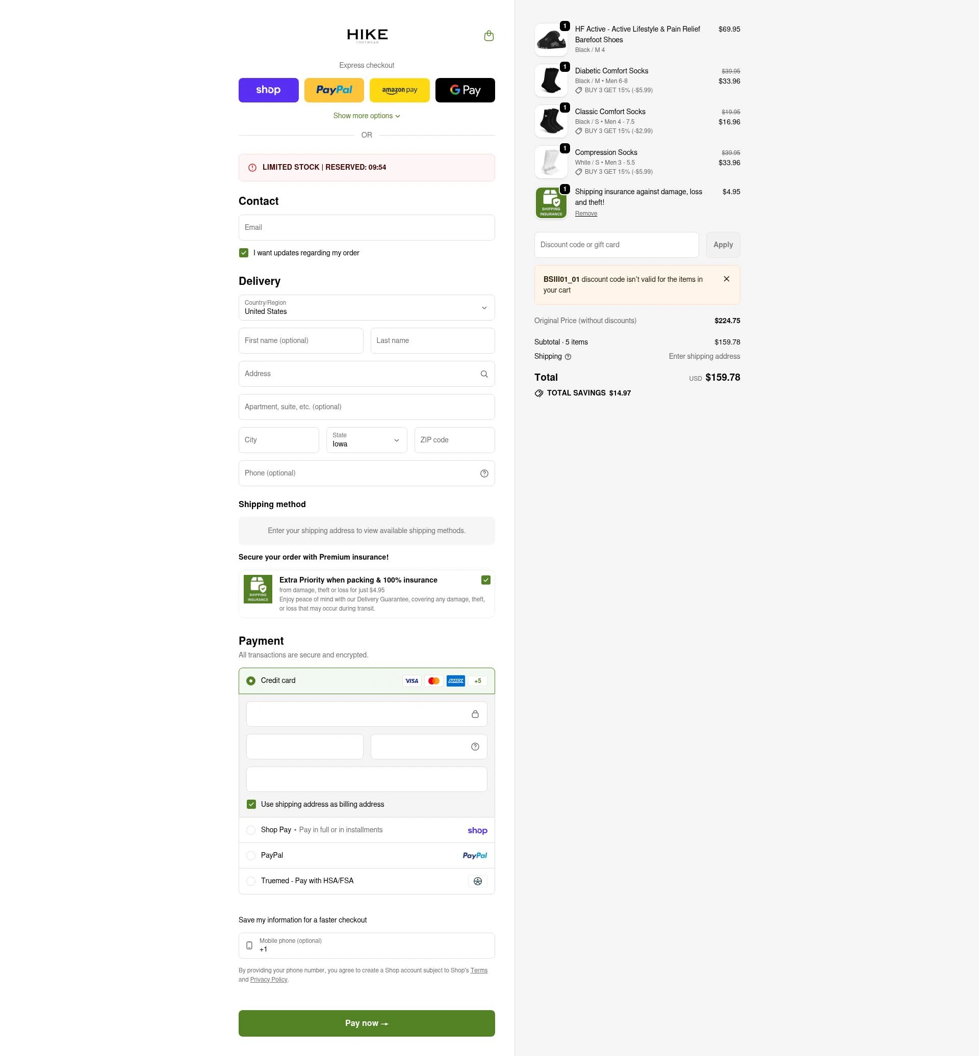 Hike Footwear checkout page showing Hike Footwear discount code box | Screenshot taken by SimplyCodes community member on Feb 20, 2026