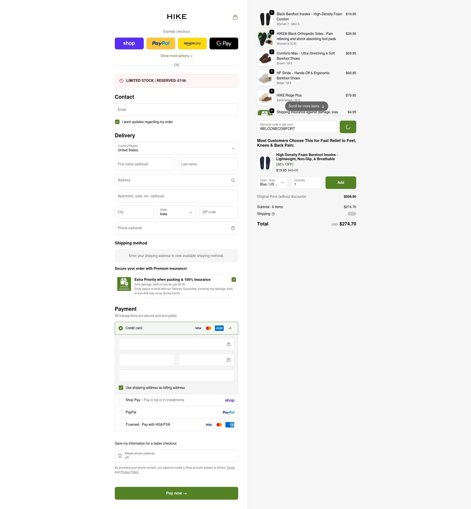 Hike Footwear checkout page showing Hike Footwear discount code box | Screenshot taken by SimplyCodes community member on Feb 11, 2026
