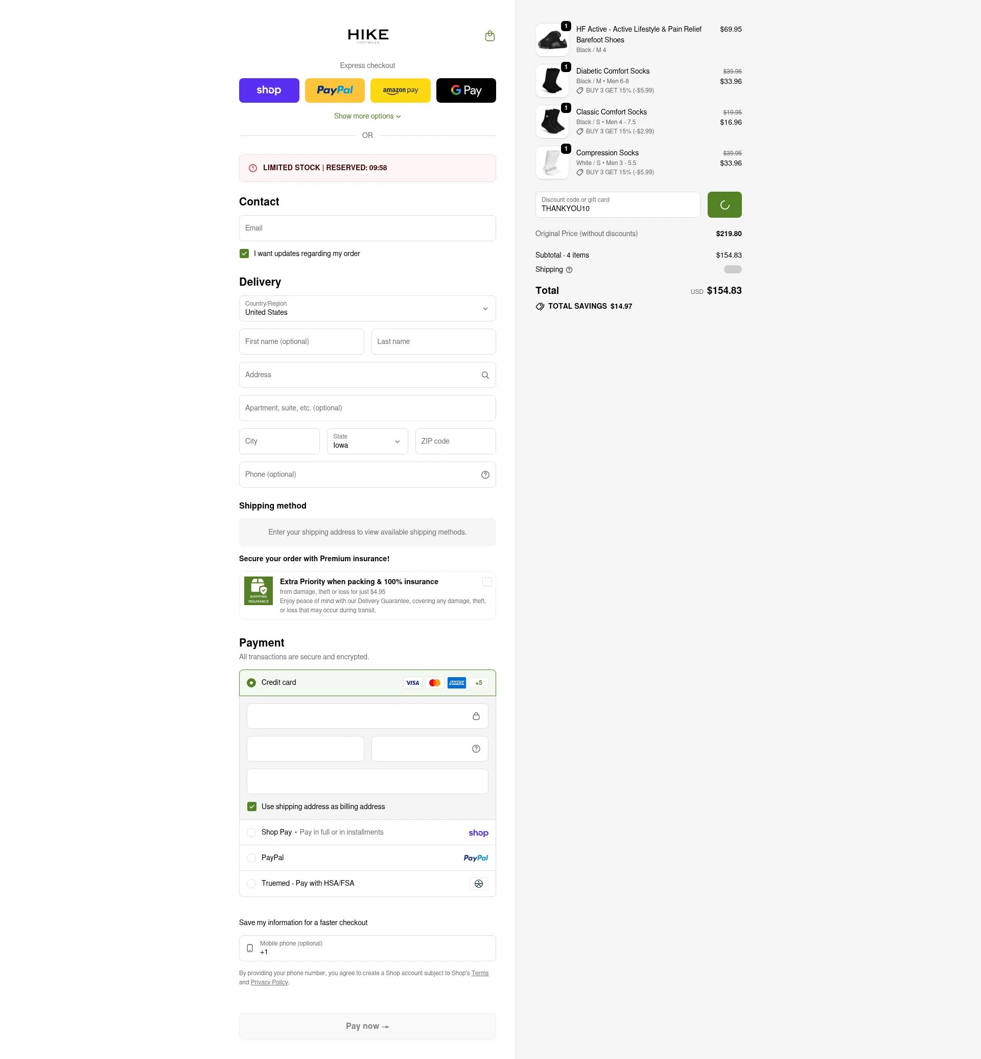Hike Footwear checkout page showing Hike Footwear discount code box | Screenshot taken by SimplyCodes community member on Feb 20, 2026