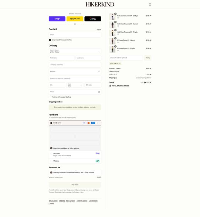 Hikerkind checkout page showing Hikerkind promo code box | Screenshot taken by SimplyCodes community member on Sep 12, 2025