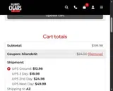 Hilands Cigars coupon verification screenshot