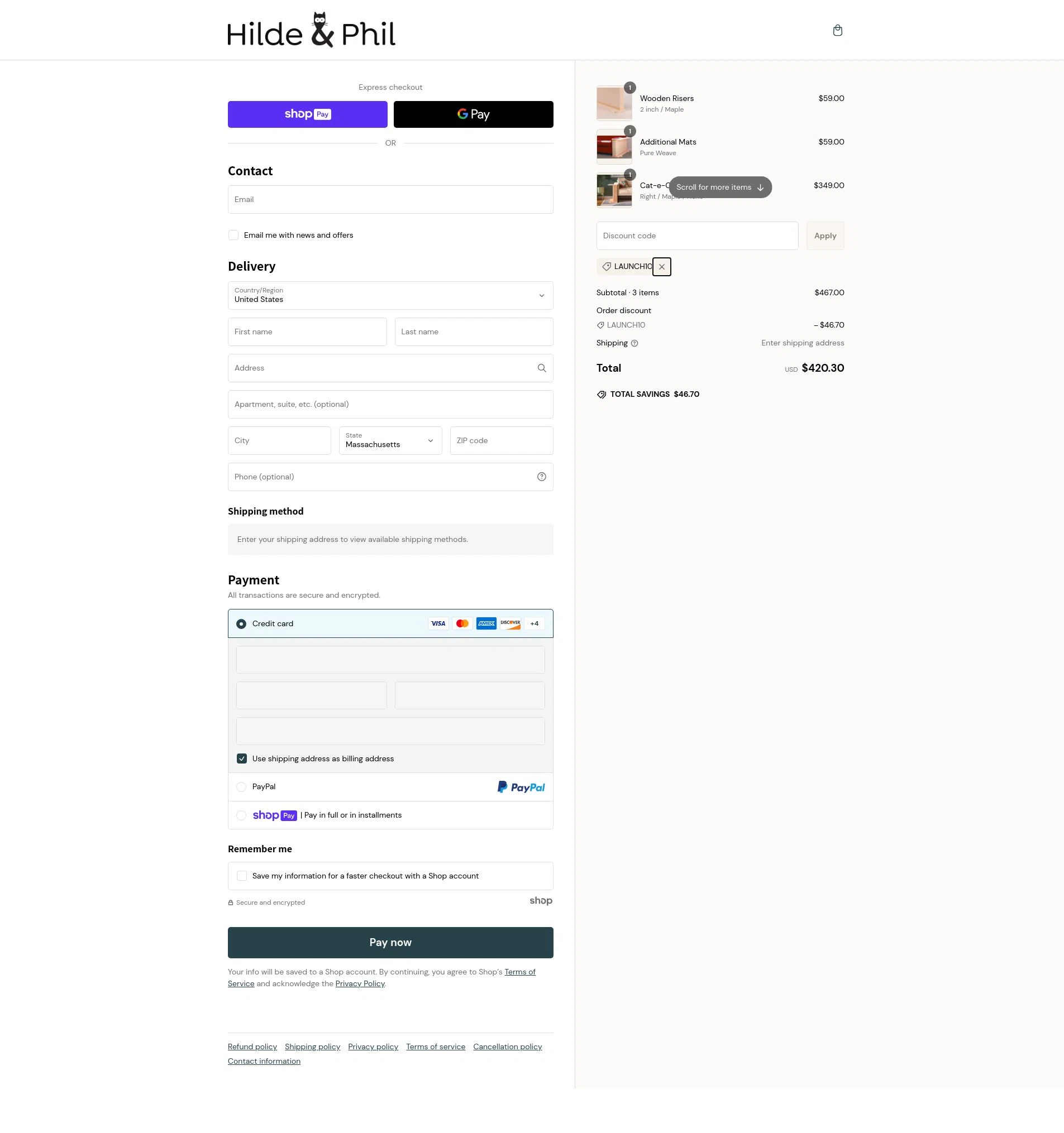Hilde & Phil checkout page showing Hilde & Phil promo code box | Screenshot taken by SimplyCodes community member on Feb 5, 2025