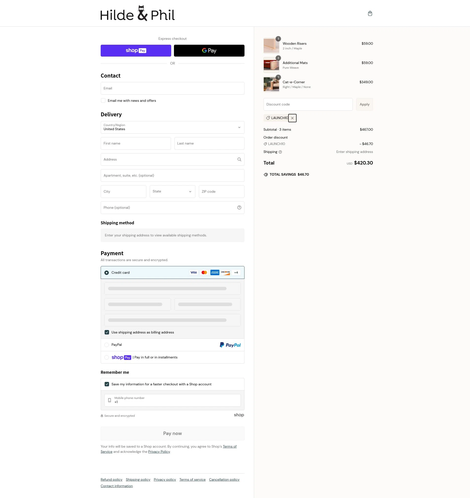 Hilde & Phil checkout page showing Hilde & Phil promo code box | Screenshot taken by SimplyCodes community member on Feb 13, 2025