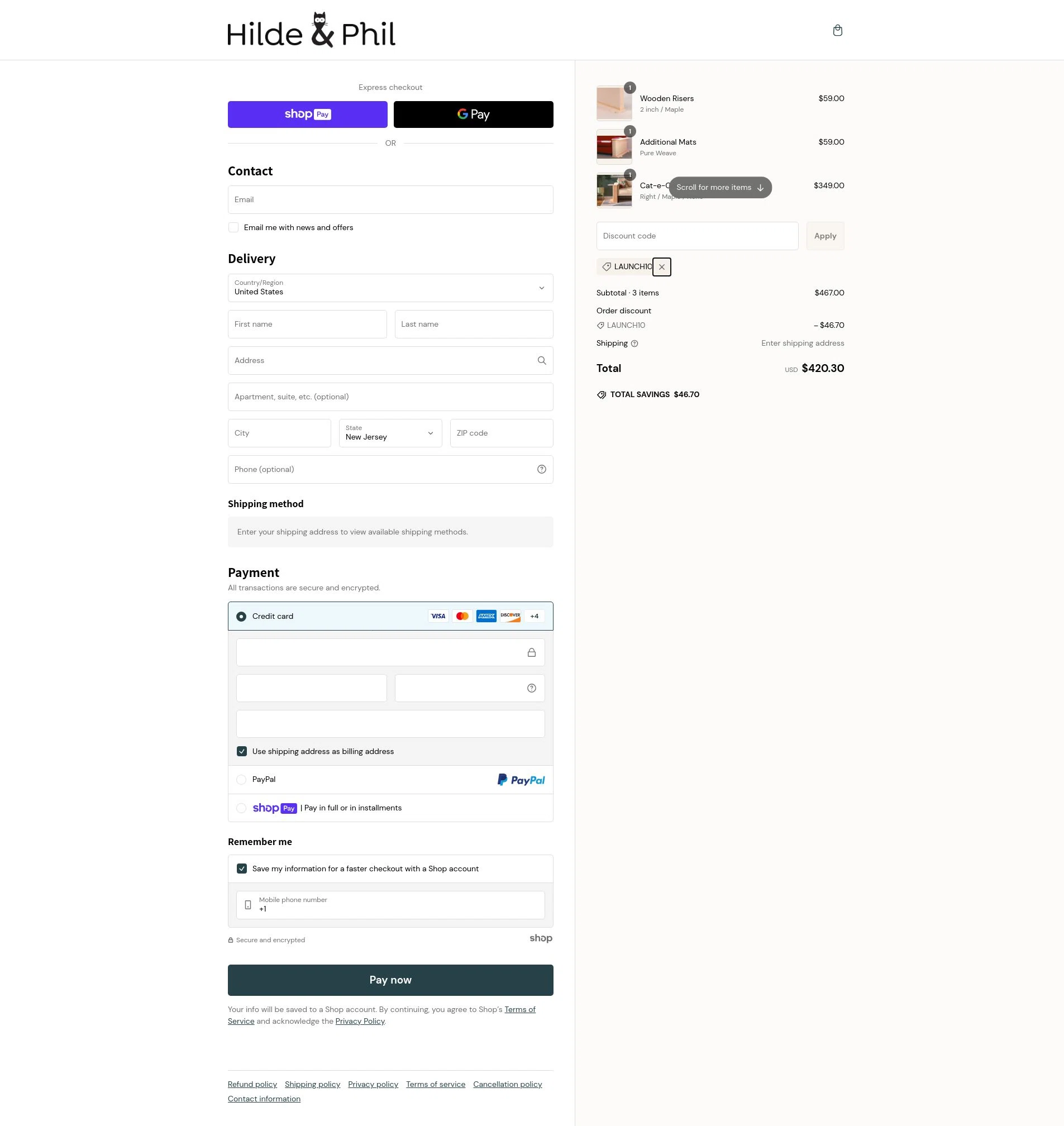 Hilde & Phil checkout page showing Hilde & Phil promo code box | Screenshot taken by SimplyCodes community member on Feb 9, 2025