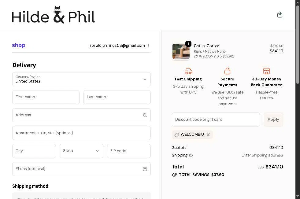 Hilde & Phil checkout page showing Hilde & Phil promo code box | Screenshot taken by SimplyCodes community member on Jan 5, 2026